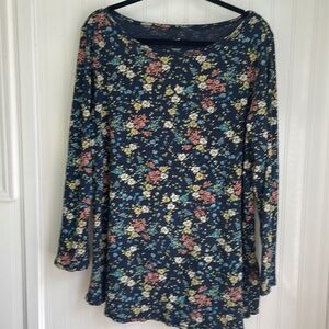 J. JILL Pima A line Printed Tunic boatneck navy pink blue yellow floral size XL